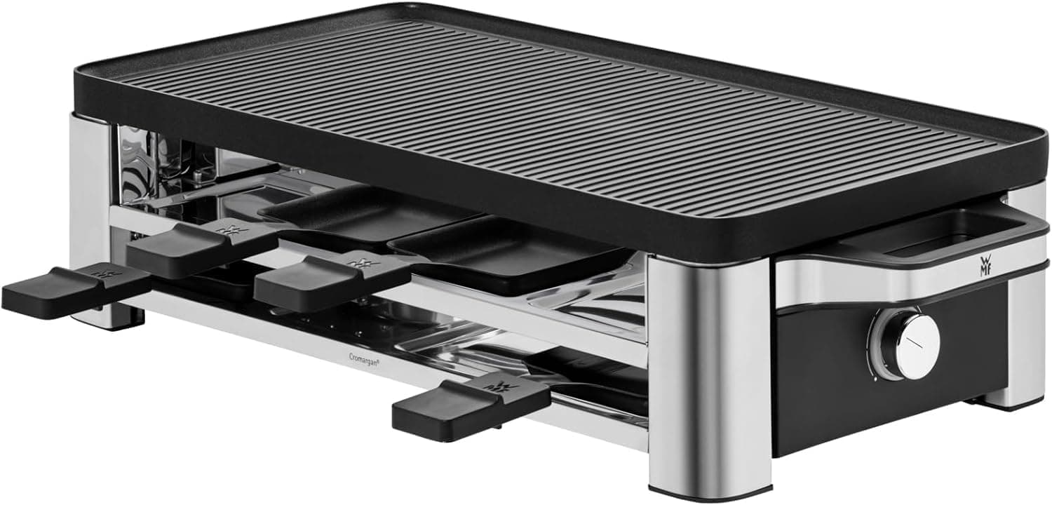WMF Lono Raclette grill with pans and sliders, raclette 8 people, 1500 W