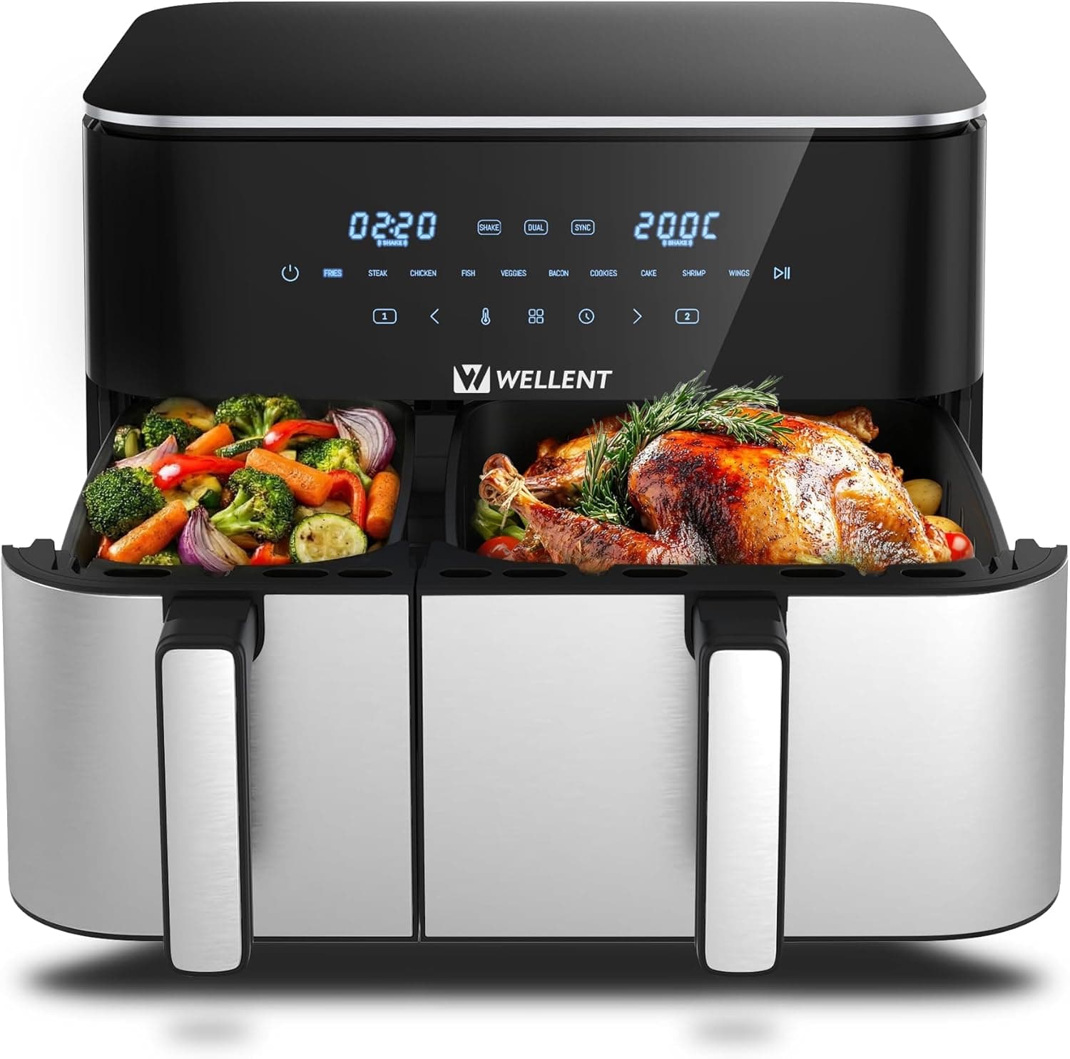 Air Fryer Wellent DUAF-LR1-001 11L with Double Basket (4+7L), Air Fryer XXL 2600W