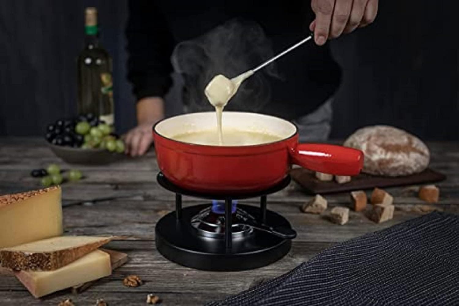 KUHN RIKON Fondue Cheese Fondue Caquelon Cast Iron Cast Iron Induction Enamelled 24 cm Red
