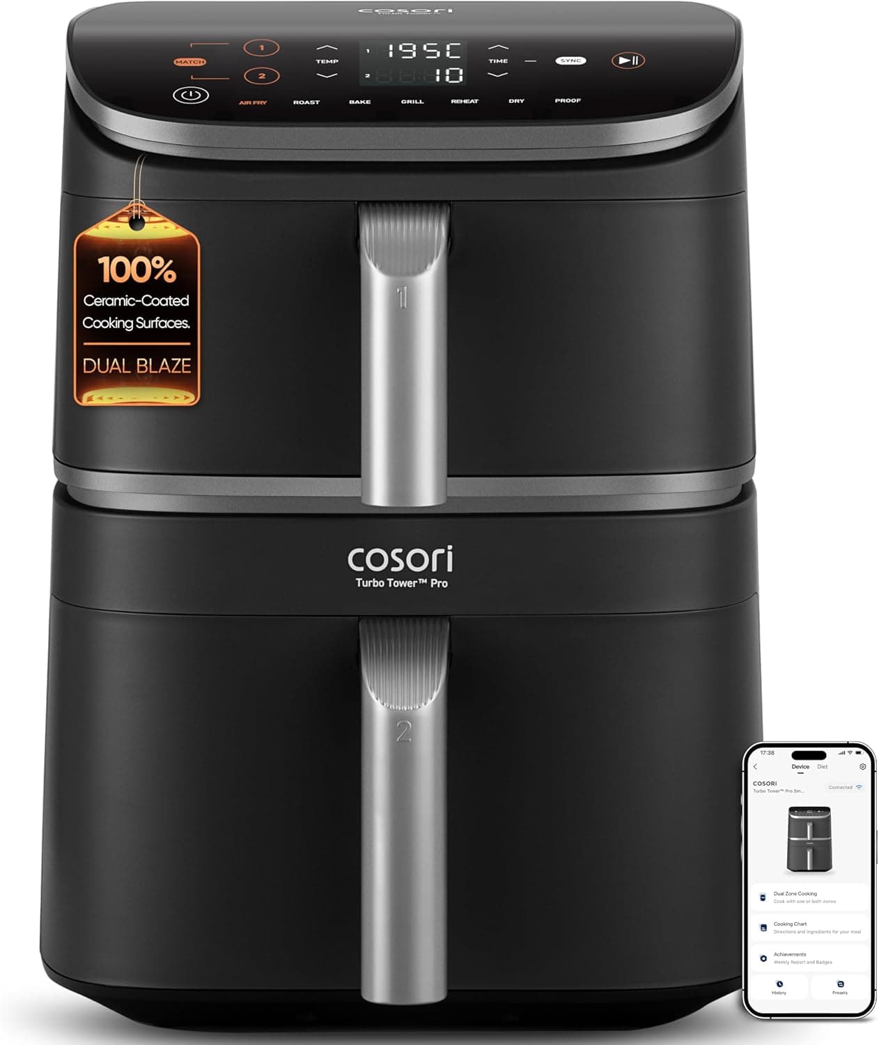 Cosori Turbo Tower Pro Dual Air Fryer, 10.8L